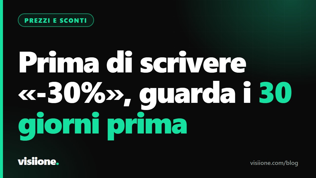 Cartellino del prezzo con un prezzo barrato, un adesivo «-30%» e un calendario di trenta giorni