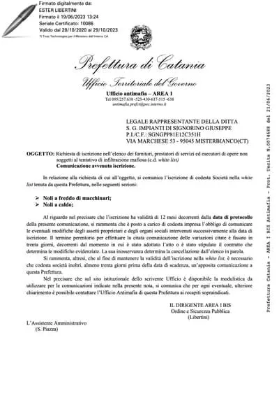 Iscrizione alla White List della Prefettura di Catania