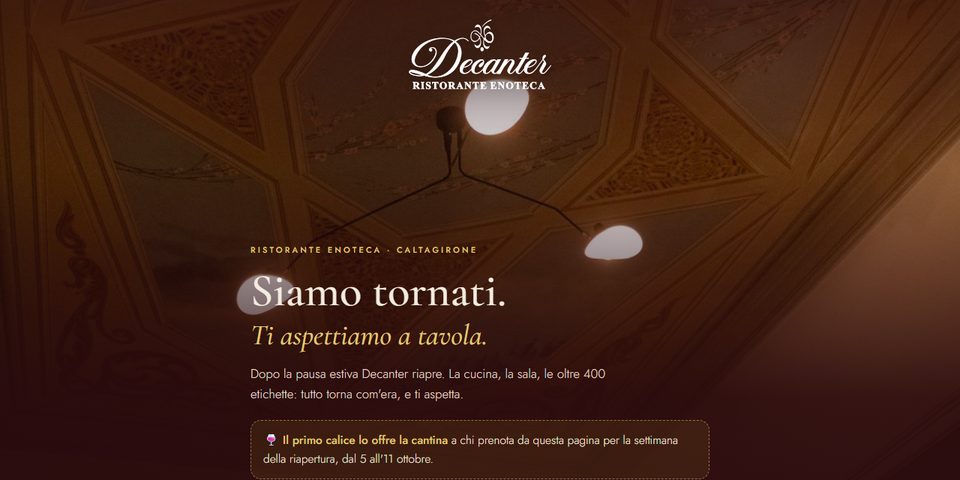 Pagina di riapertura del ristorante Decanter