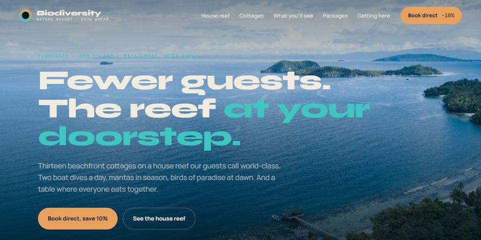 Demo di un sito per un resort a Raja Ampat