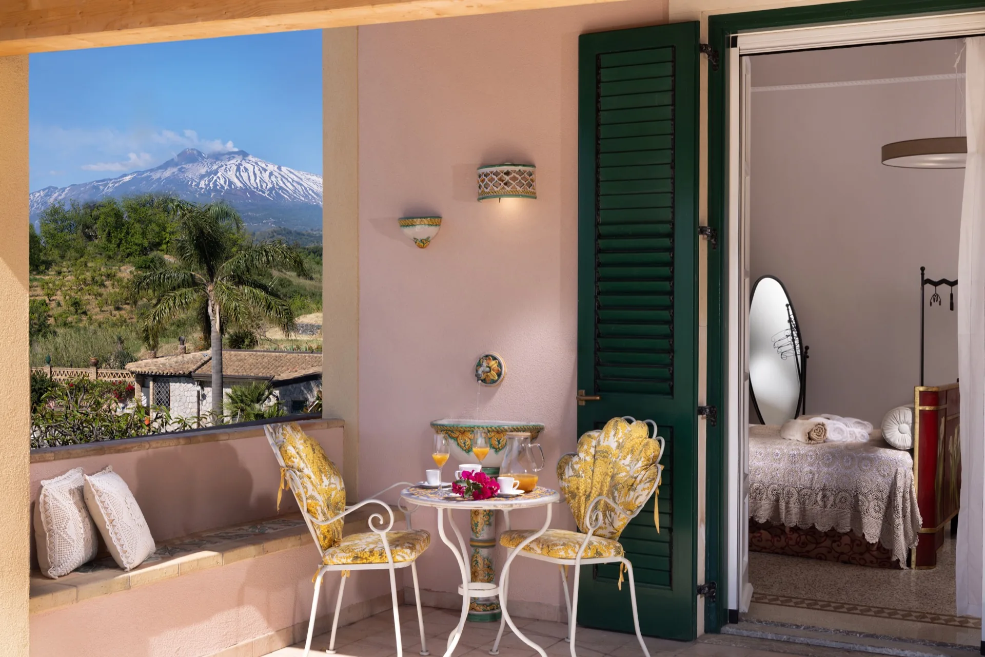 Veranda with a view of Mount Etna